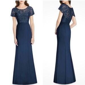 New Jenny Packham Victorian Sequin Lace Crepe Midnight Blue Full Length Dress